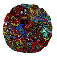 Art Color Dark Detail Monsters Psychedelic Large 18  Premium Flano Round Cushions by BangZart