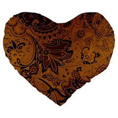 Art Traditional Batik Flower Pattern Large 19  Premium Heart Shape Cushions by BangZart