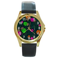 Abstract Bug Insect Pattern Round Gold Metal Watch by BangZart