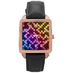 Abstract Small Block Pattern Rose Gold Leather Watch  Front