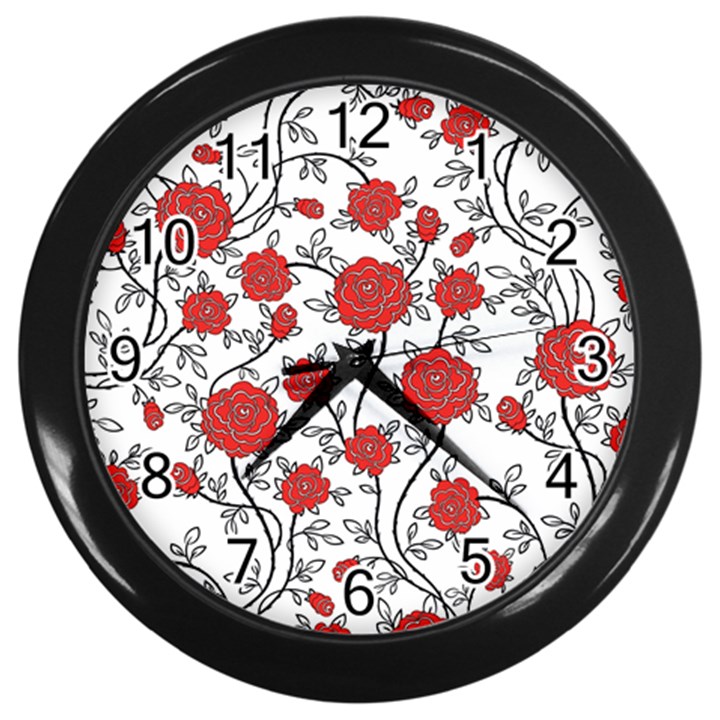 Texture Roses Flowers Wall Clocks (Black)