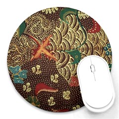 Art Traditional Flower  Batik Pattern Round Mousepads by BangZart