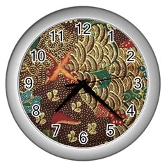 Art Traditional Flower  Batik Pattern Wall Clocks (silver)  by BangZart