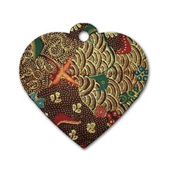 Art Traditional Flower  Batik Pattern Dog Tag Heart (one Side) by BangZart