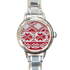 Crimson Knitting Pattern Background Vector Round Italian Charm Watch by BangZart