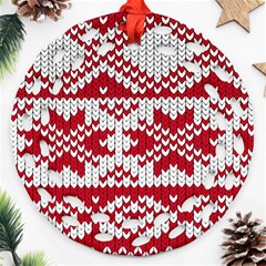 Crimson Knitting Pattern Background Vector Ornament (round Filigree)