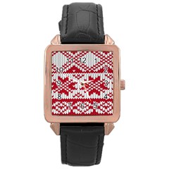 Crimson Knitting Pattern Background Vector Rose Gold Leather Watch 