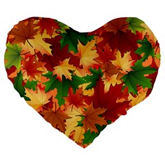 Autumn Leaves Large 19  Premium Heart Shape Cushions by BangZart