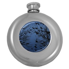 Crow Flock  Round Hip Flask (5 Oz) by Valentinaart