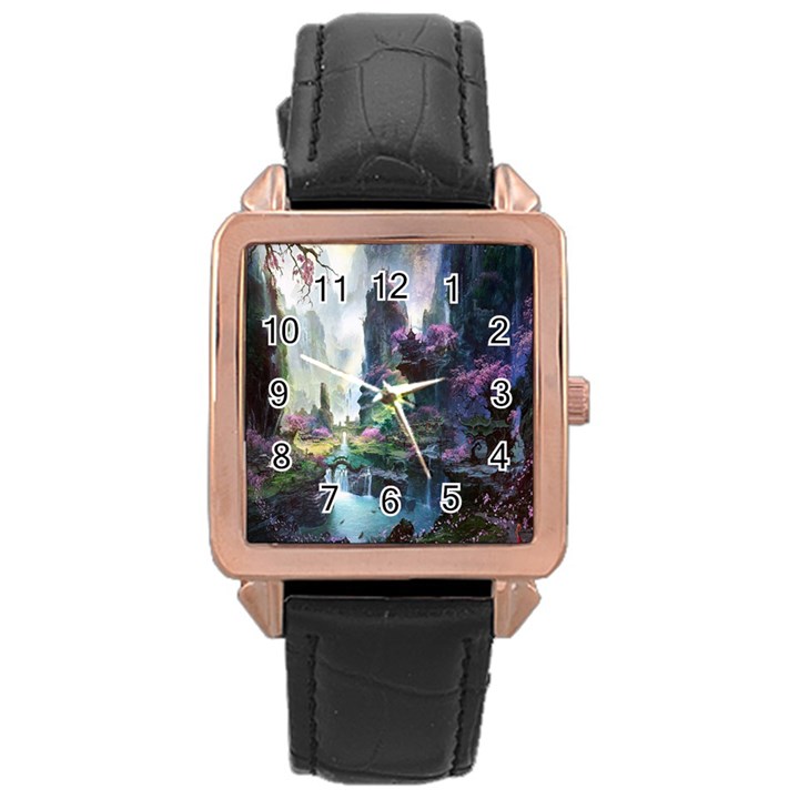 Fantastic World Fantasy Painting Rose Gold Leather Watch 