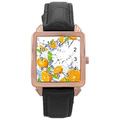 Fruits Water Vegetables Food Rose Gold Leather Watch  by BangZart