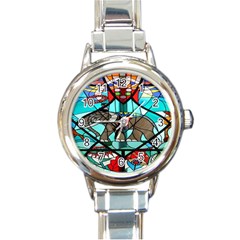 Elephant Stained Glass Round Italian Charm Watch by BangZart