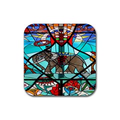 Elephant Stained Glass Rubber Coaster (square)  by BangZart