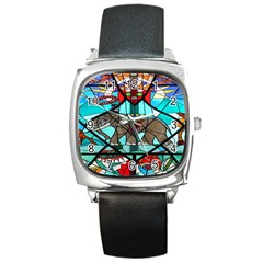 Elephant Stained Glass Square Metal Watch by BangZart