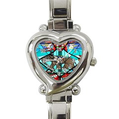 Elephant Stained Glass Heart Italian Charm Watch by BangZart