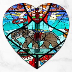 Elephant Stained Glass Jigsaw Puzzle (heart) by BangZart