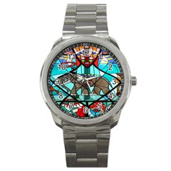 Elephant Stained Glass Sport Metal Watch by BangZart