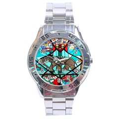 Elephant Stained Glass Stainless Steel Analogue Watch by BangZart