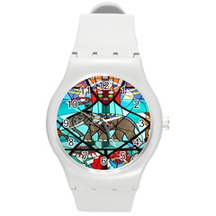 Elephant Stained Glass Round Plastic Sport Watch (m) by BangZart