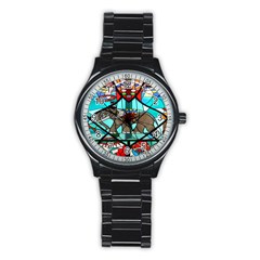 Elephant Stained Glass Stainless Steel Round Watch by BangZart