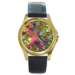 Technology Circuit Computer Round Gold Metal Watch by BangZart