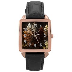 Fractalius Abstract Forests Fractal Fractals Rose Gold Leather Watch 