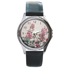 Shabby Chic Style Floral Photo Round Metal Watch by dflcprints