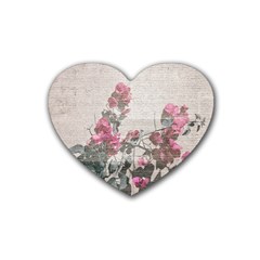 Shabby Chic Style Floral Photo Rubber Coaster (heart)  by dflcprints