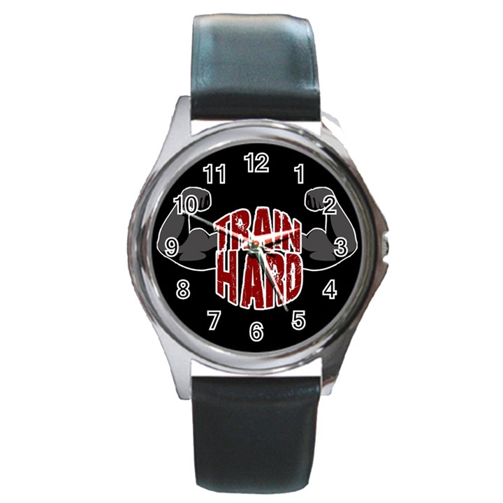 Train hard Round Metal Watch