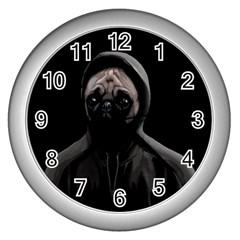 Gangsta Pug Wall Clocks (silver)  by Valentinaart