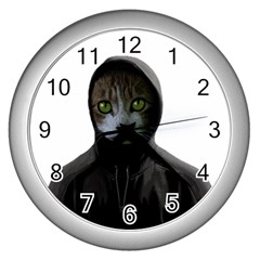 Gangsta Cat Wall Clocks (silver)  by Valentinaart