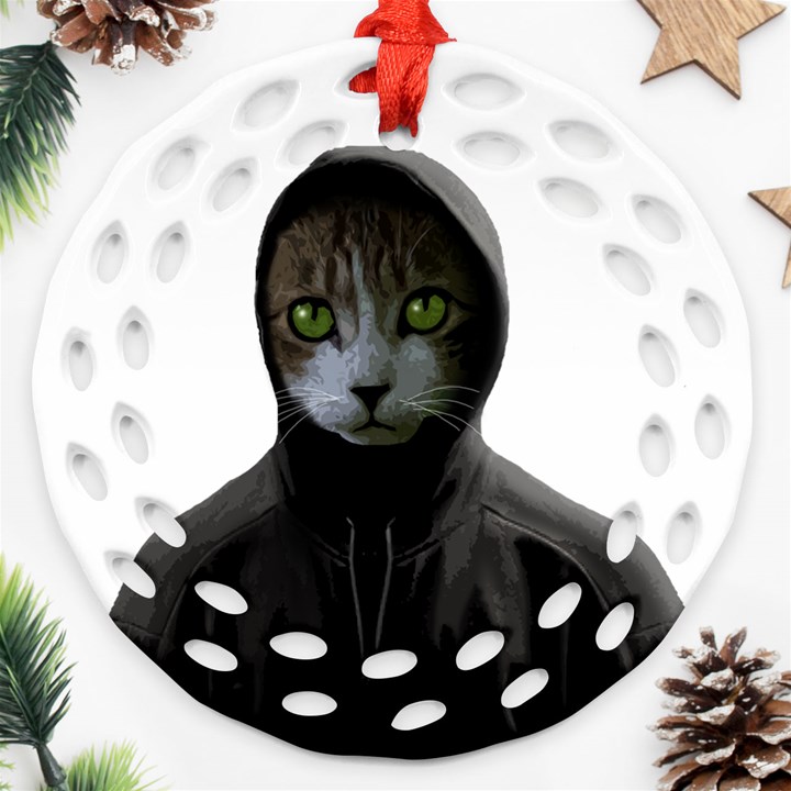 Gangsta cat Round Filigree Ornament (Two Sides)