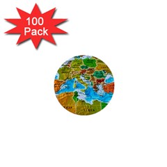 World Map 1  Mini Buttons (100 Pack) 