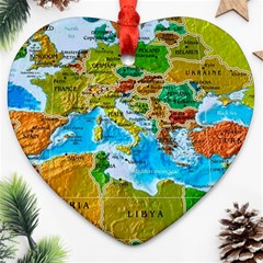 World Map Heart Ornament (two Sides) by BangZart