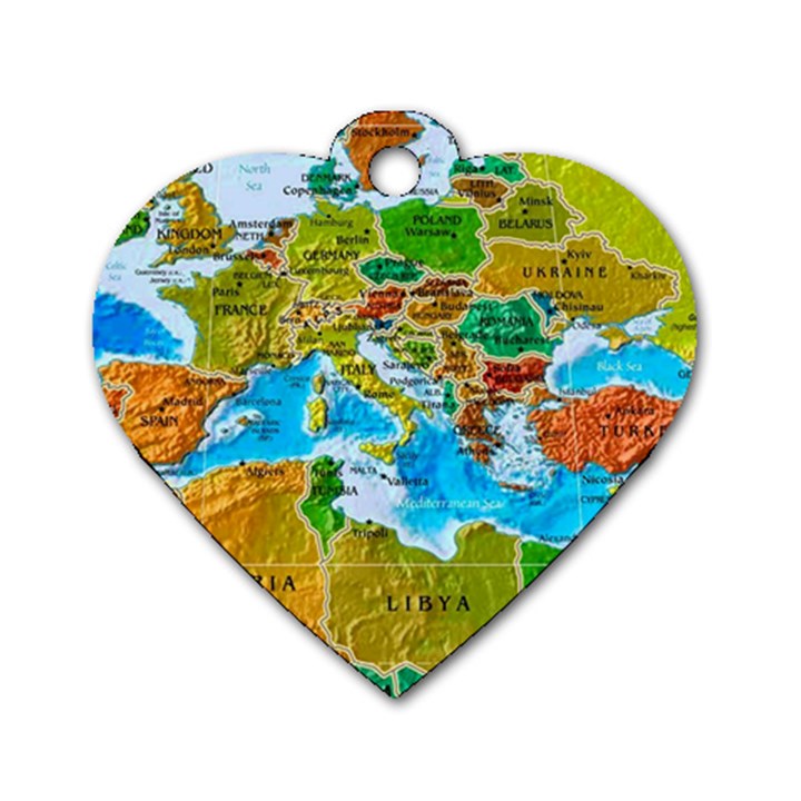 World Map Dog Tag Heart (One Side)