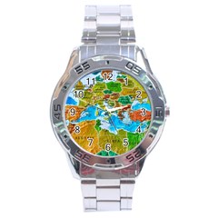 World Map Stainless Steel Analogue Watch by BangZart