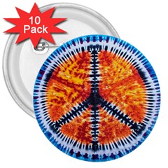 Tie Dye Peace Sign 3  Buttons (10 Pack)  by BangZart