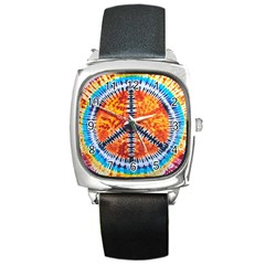 Tie Dye Peace Sign Square Metal Watch