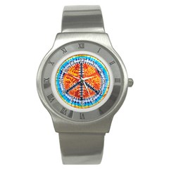 Tie Dye Peace Sign Stainless Steel Watch by BangZart