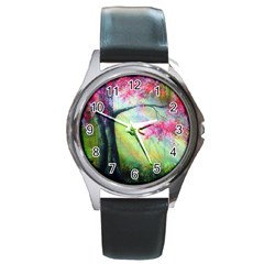 Forests Stunning Glimmer Paintings Sunlight Blooms Plants Love Seasons Traditional Art Flowers Sunsh Round Metal Watch by BangZart