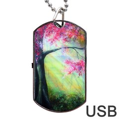 Forests Stunning Glimmer Paintings Sunlight Blooms Plants Love Seasons Traditional Art Flowers Sunsh Dog Tag Usb Flash (one Side) by BangZart