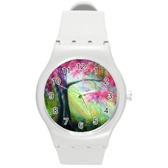 Forests Stunning Glimmer Paintings Sunlight Blooms Plants Love Seasons Traditional Art Flowers Sunsh Round Plastic Sport Watch (m) by BangZart