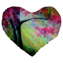 Forests Stunning Glimmer Paintings Sunlight Blooms Plants Love Seasons Traditional Art Flowers Sunsh Large 19  Premium Heart Shape Cushions by BangZart