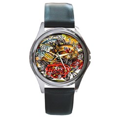 Flower Art Traditional Round Metal Watch