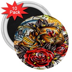 Flower Art Traditional 3  Magnets (10 Pack) 