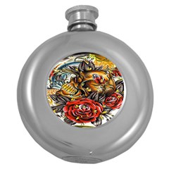 Flower Art Traditional Round Hip Flask (5 Oz) by BangZart