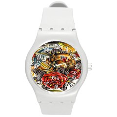 Flower Art Traditional Round Plastic Sport Watch (m) by BangZart