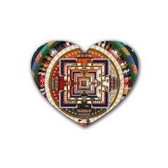 Colorful Mandala Rubber Coaster (heart)  by BangZart