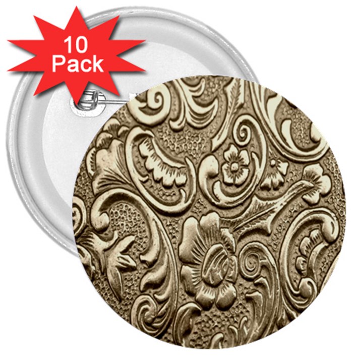 Golden European Pattern 3  Buttons (10 pack) 