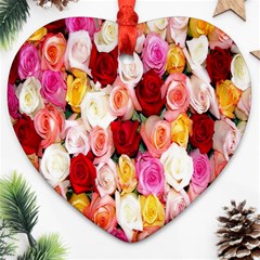 Rose Color Beautiful Flowers Heart Ornament (two Sides)